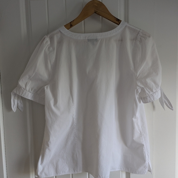 Talbots V-Neck Cotton Top | Puff Tie Sleeves & Tailored Back | Short Sleeve - Picture 4 of 5